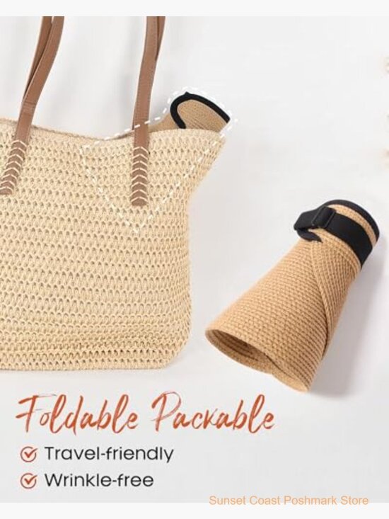 Straw Sun Visor Hat Adjustable Packable Wide Brim UPF 80+